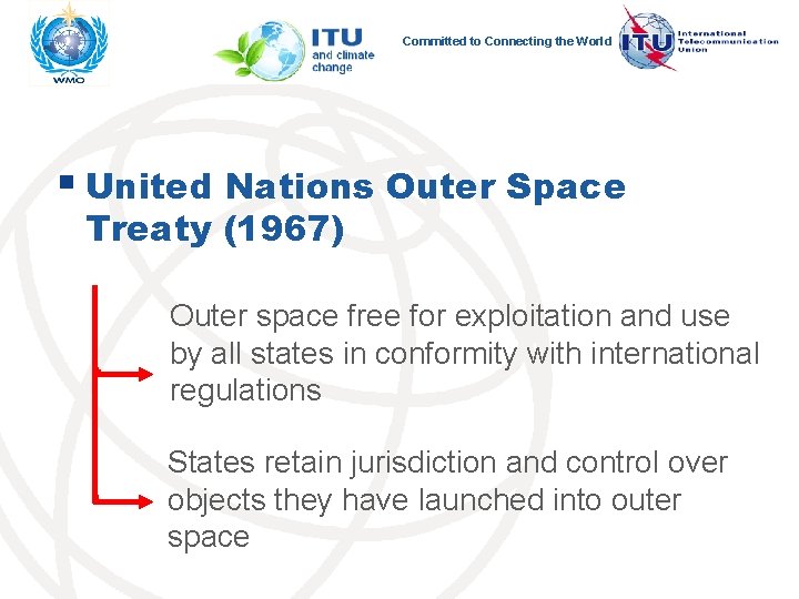 Committed to Connecting the World § United Nations Outer Space Treaty (1967) Outer space