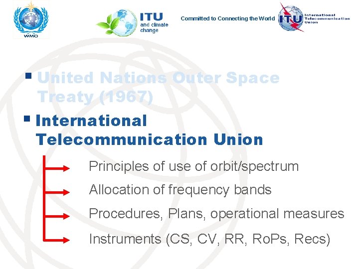 Committed to Connecting the World § United Nations Outer Space Treaty (1967) § International