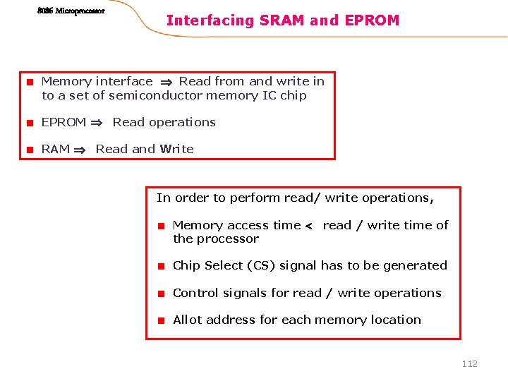 8086 Microprocessor Interfacing SRAM and EPROM Memory interface Read from and write in to