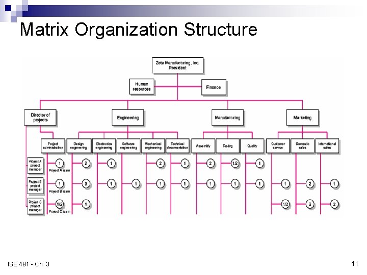 Matrix Organization Structure FIGURE 3. 4 ISE 491 - Ch. 3 11 