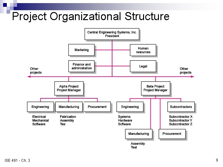 Project Organizational Structure FIGURE 3. 3 ISE 491 - Ch. 3 9 Project Organizational Structure FIGURE 3. 3 ISE 491 - Ch. 3 9