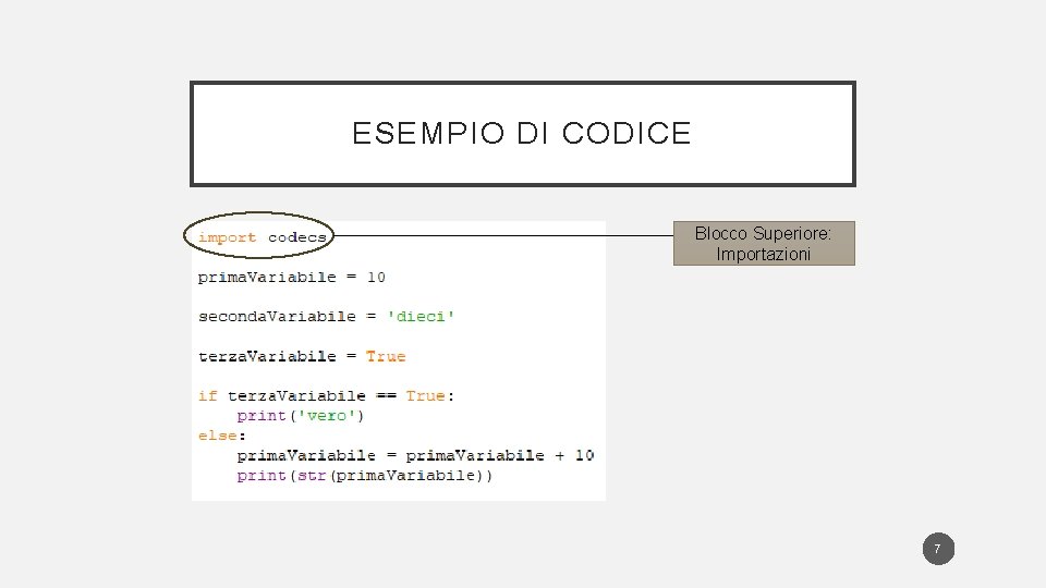 ESEMPIO DI CODICE Blocco Superiore: Importazioni 7 