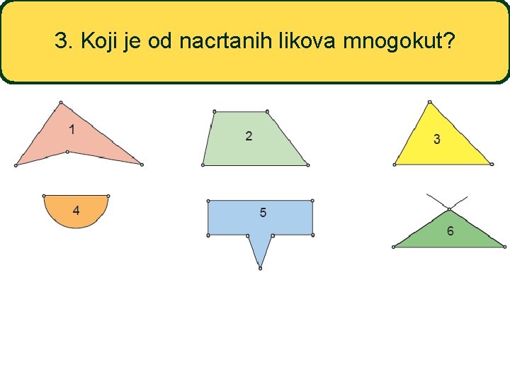 3. Koji je od nacrtanih likova mnogokut? 