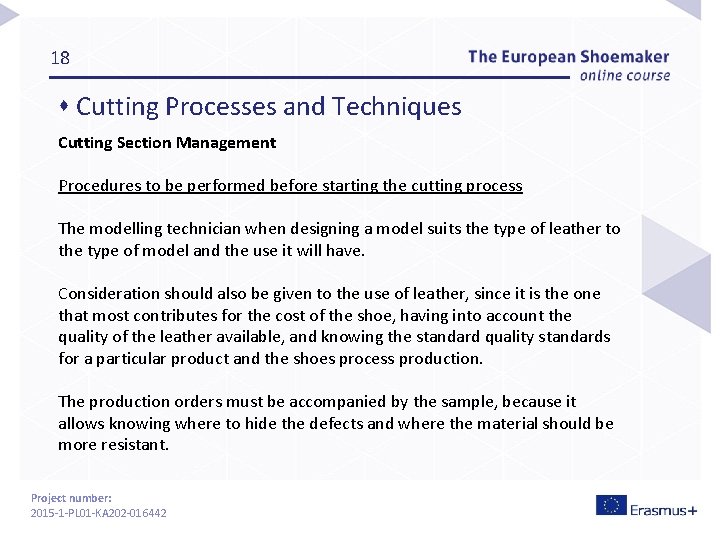 18 s Cutting Processes and Techniques Cutting Section Management Procedures to be performed before