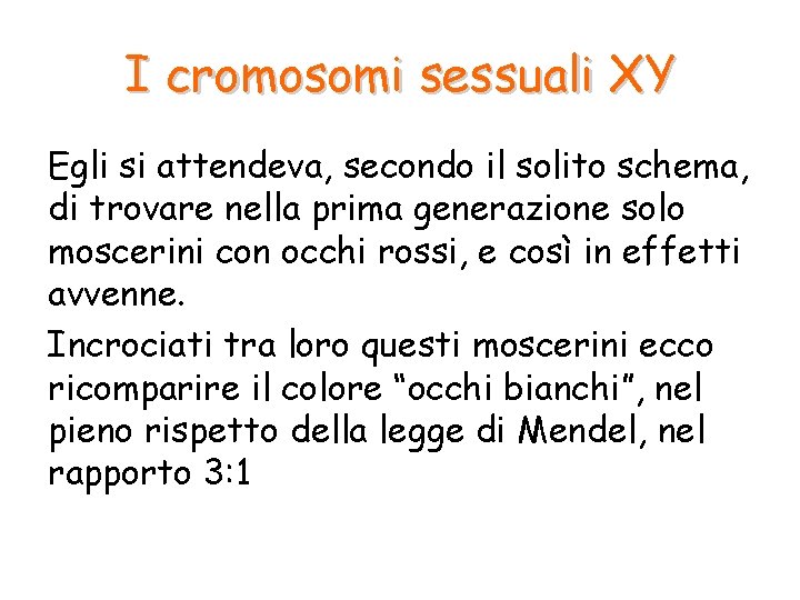 I cromosomi sessuali XY Egli si attendeva, secondo il solito schema, di trovare nella