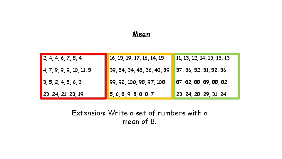 Mean 2, 4, 4, 6, 7, 8, 4 4, 7, 9, 9, 9, 10, Mean 2, 4, 4, 6, 7, 8, 4 4, 7, 9, 9, 9, 10,