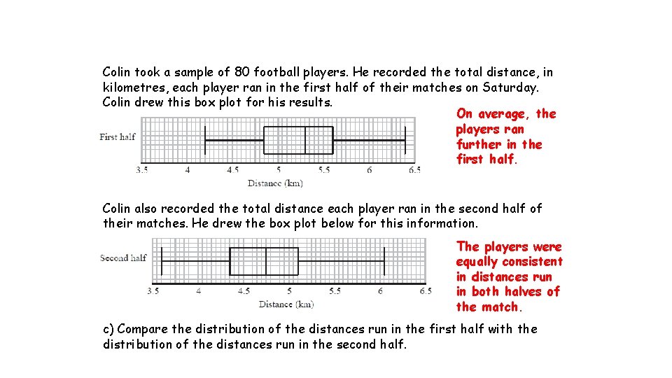 Colin took a sample of 80 football players. He recorded the total distance, in Colin took a sample of 80 football players. He recorded the total distance, in