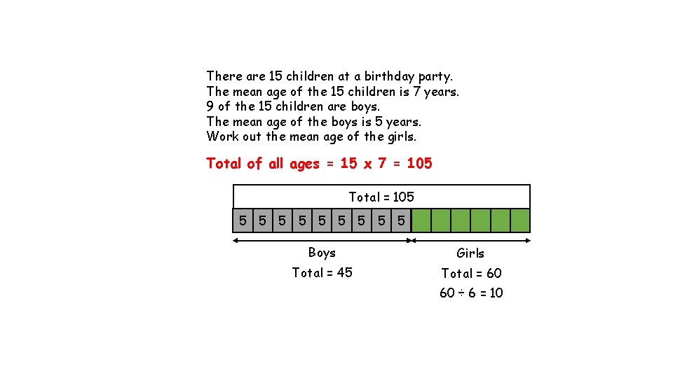 There are 15 children at a birthday party. The mean age of the 15 There are 15 children at a birthday party. The mean age of the 15