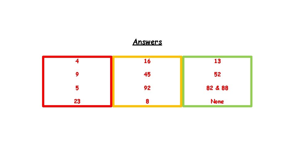 Answers 4 16 13 9 45 52 5 92 82 & 88 23 8 Answers 4 16 13 9 45 52 5 92 82 & 88 23 8