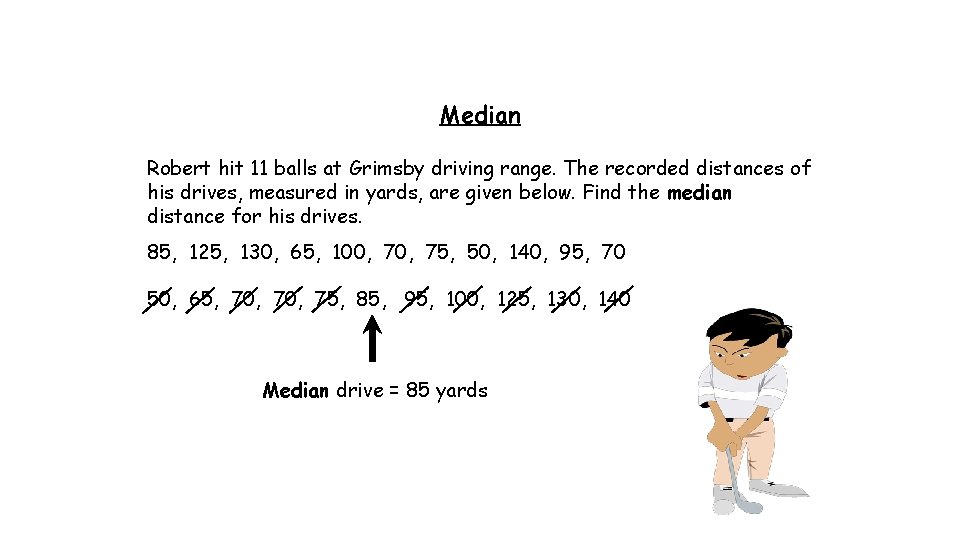 Median Robert hit 11 balls at Grimsby driving range. The recorded distances of his Median Robert hit 11 balls at Grimsby driving range. The recorded distances of his