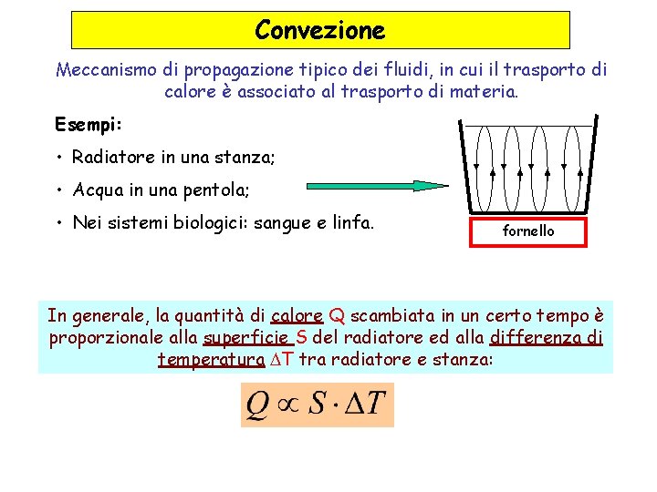 Convezione Meccanismo di propagazione tipico dei fluidi, in cui il trasporto di calore è