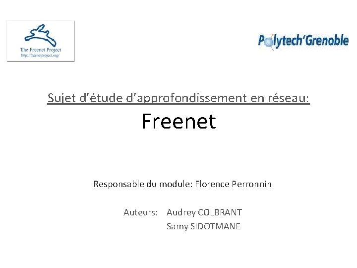 Sujet d’étude d’approfondissement en réseau: Freenet Responsable du module: Florence Perronnin Auteurs: Audrey COLBRANT