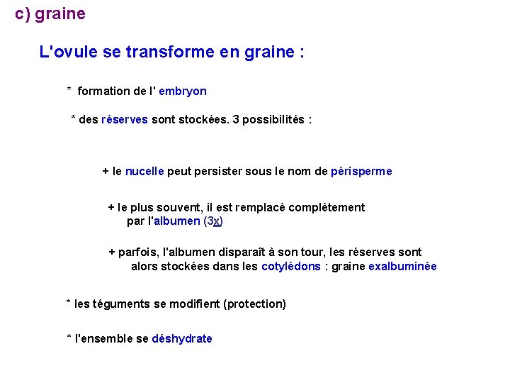 c) graine L'ovule se transforme en graine : * formation de l' embryon * c) graine L'ovule se transforme en graine : * formation de l' embryon *