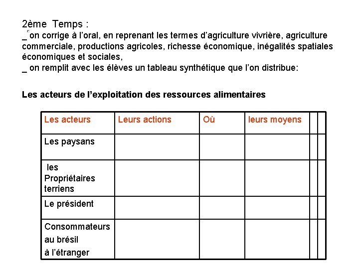 2ème Temps : _ on corrige à l’oral, en reprenant les termes d’agriculture vivrière,