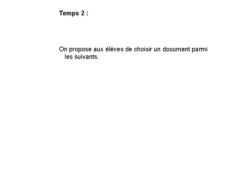 Temps 2 : On propose aux élèves de choisir un document parmi les suivants.