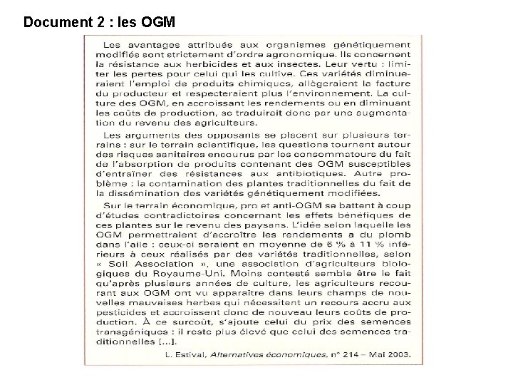 Document 2 : les OGM 