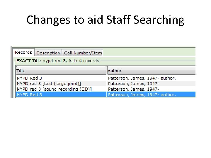 Changes to aid Staff Searching 