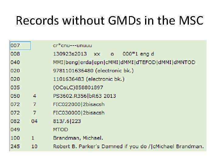 Records without GMDs in the MSC 