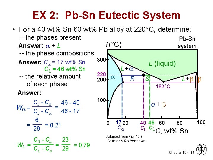EX 2: Pb-Sn Eutectic System • For a 40 wt% Sn-60 wt% Pb alloy EX 2: Pb-Sn Eutectic System • For a 40 wt% Sn-60 wt% Pb alloy