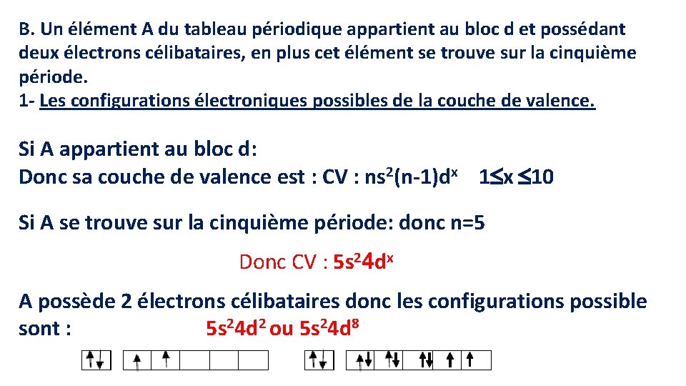 B. Un élément A du tableau périodique appartient au bloc d et possédant deux B. Un élément A du tableau périodique appartient au bloc d et possédant deux