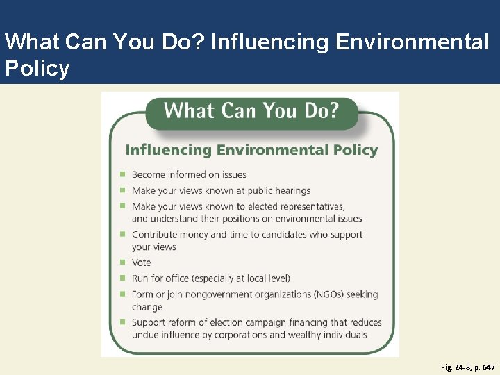 What Can You Do? Influencing Environmental Policy Fig. 24 -8, p. 647 