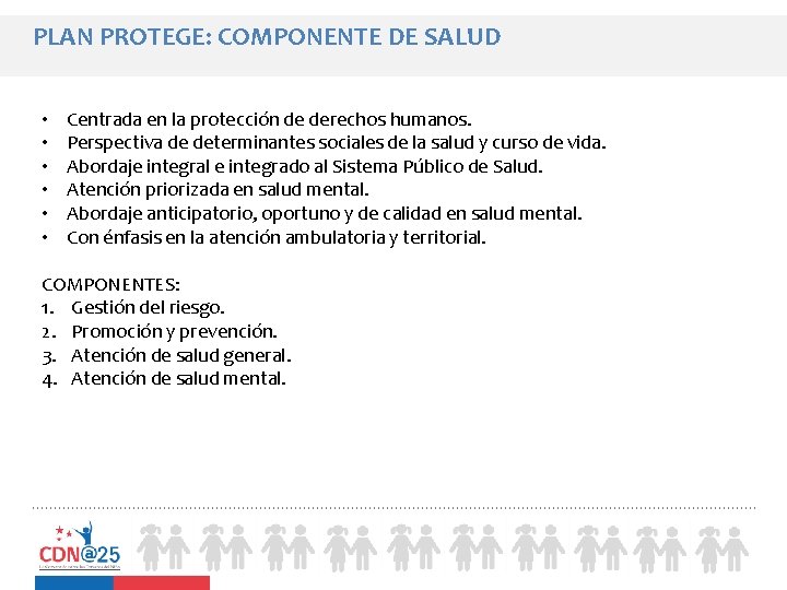 PLAN PROTEGE: COMPONENTE DE SALUD • • • Centrada en la protección de derechos PLAN PROTEGE: COMPONENTE DE SALUD • • • Centrada en la protección de derechos