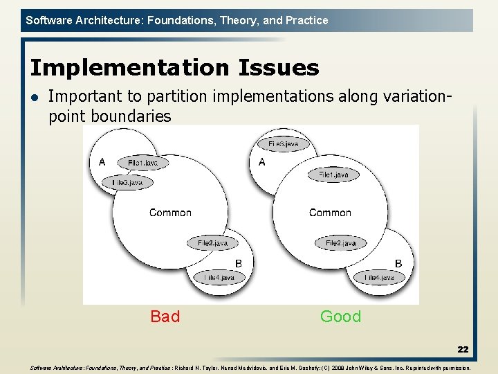 Software Architecture: Foundations, Theory, and Practice Implementation Issues l Important to partition implementations along