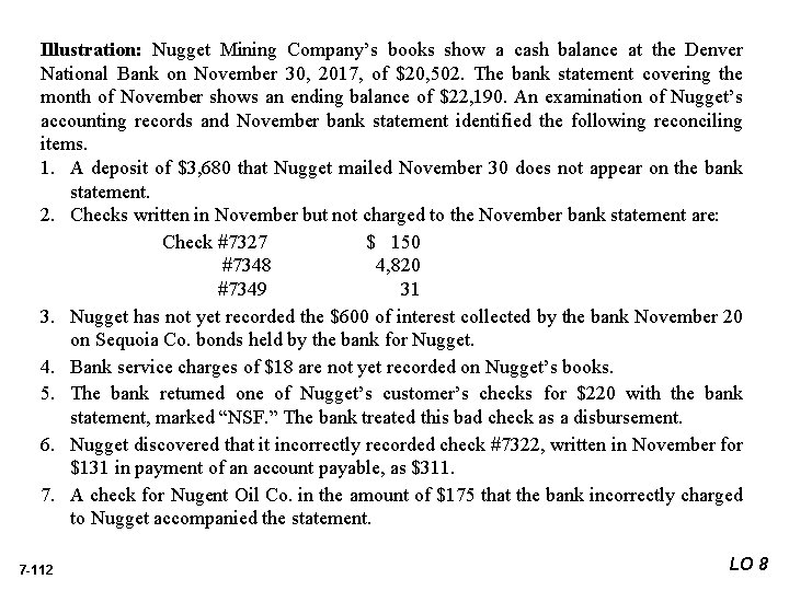 Illustration: Nugget Mining Company’s books show a cash balance at the Denver National Bank