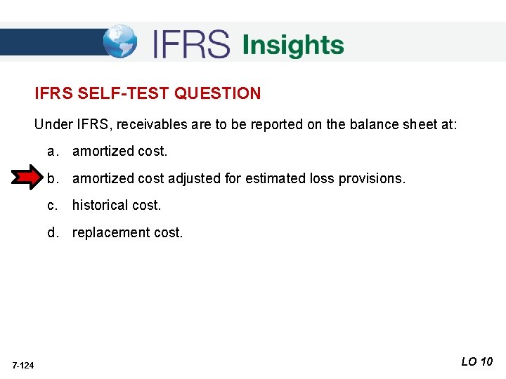 IFRS SELF-TEST QUESTION Under IFRS, receivables are to be reported on the balance sheet