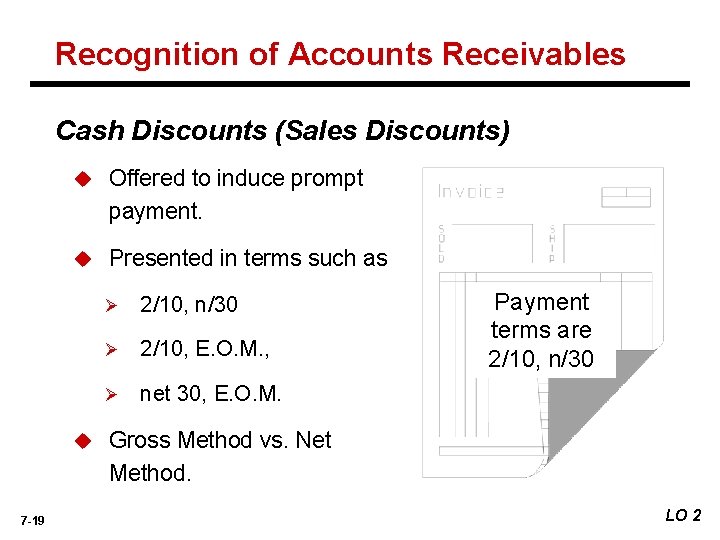 Recognition of Accounts Receivables Cash Discounts (Sales Discounts) u Offered to induce prompt payment.