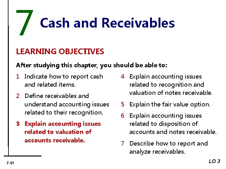 7 Cash and Receivables LEARNING OBJECTIVES After studying this chapter, you should be able