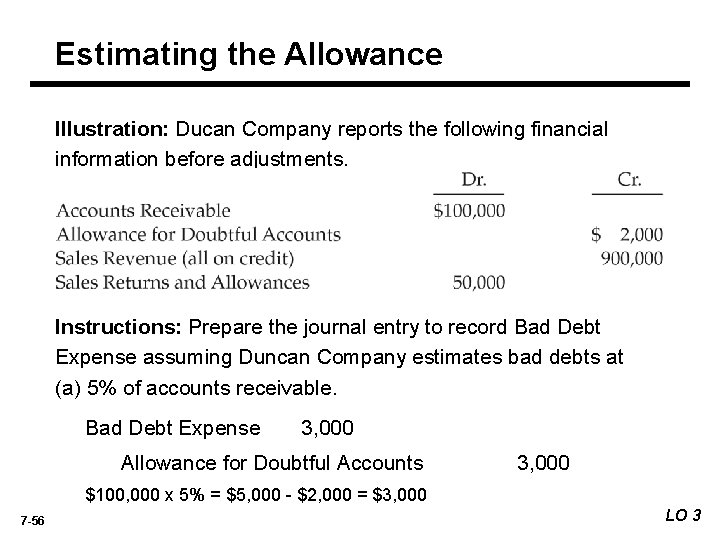 Estimating the Allowance Illustration: Ducan Company reports the following financial information before adjustments. Instructions: