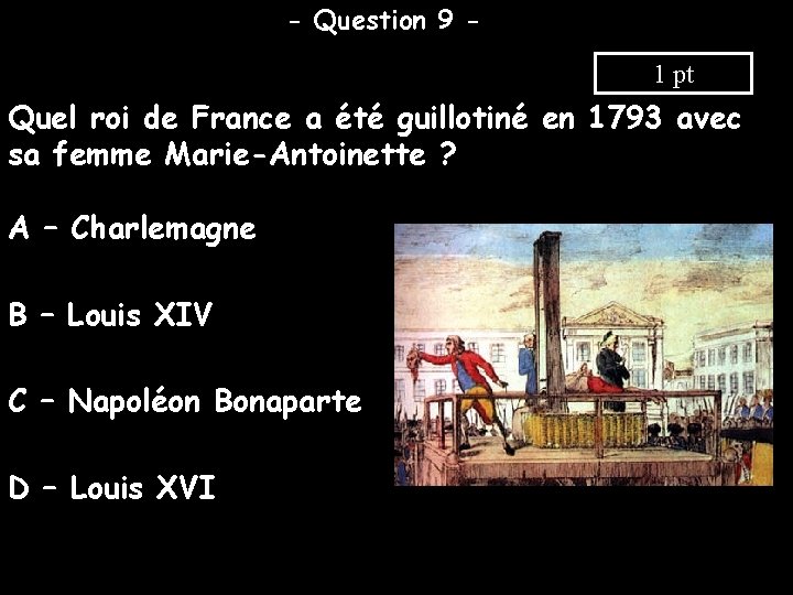 - Question 9 1 pt Quel roi de France a été guillotiné en 1793