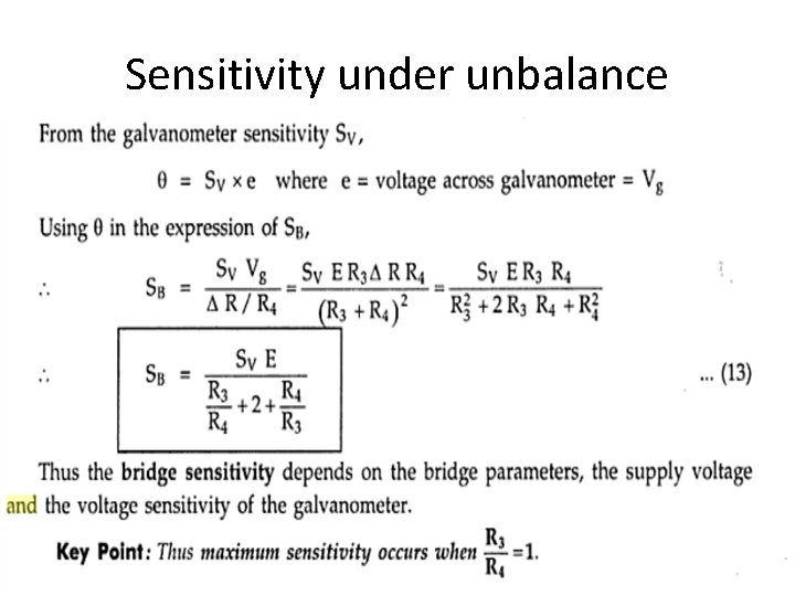 Sensitivity under unbalance 