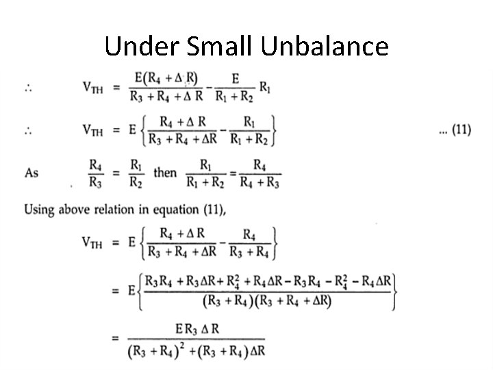 Under Small Unbalance 