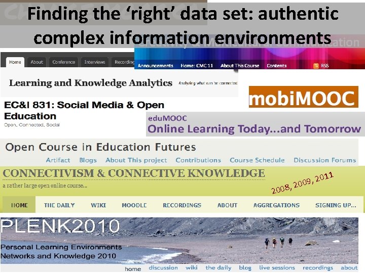 Finding the ‘right’ data set: authentic complex information environments 011 2008 , 2 9