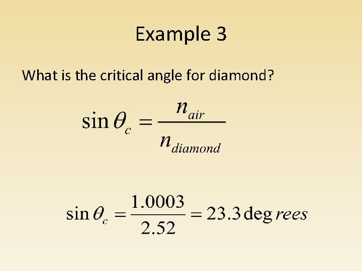 Example 3 What is the critical angle for diamond? 