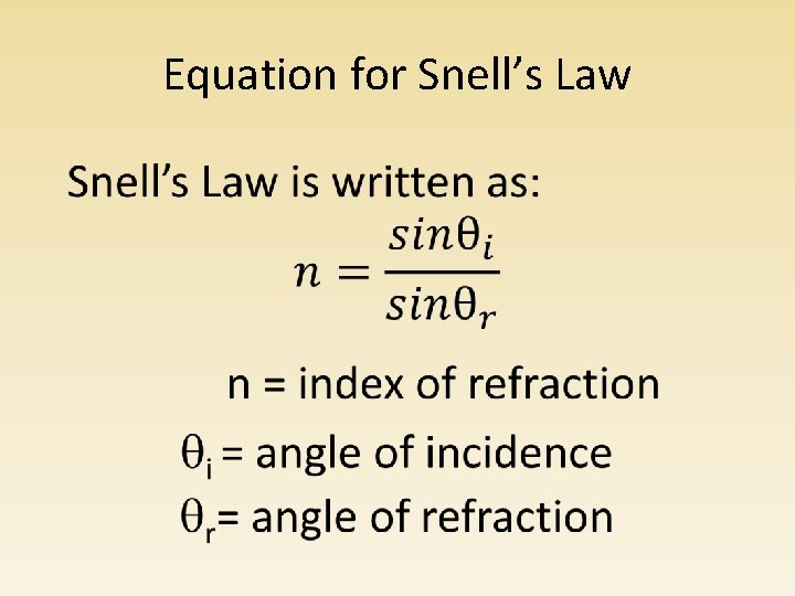 Equation for Snell’s Law • 