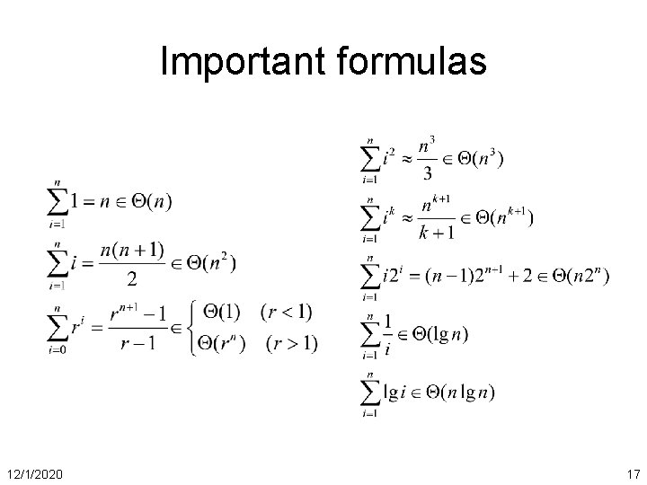 Important formulas 12/1/2020 17 