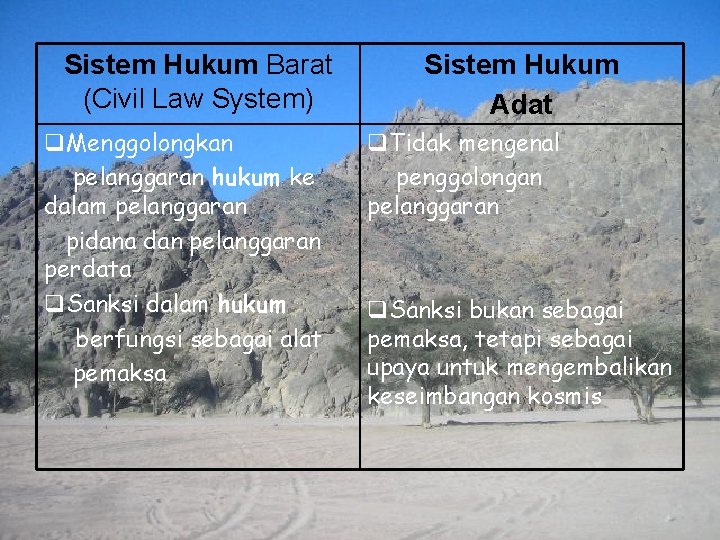 Sistem Hukum Barat (Civil Law System) q. Menggolongkan pelanggaran hukum ke dalam pelanggaran pidana