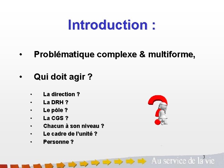 Introduction : • Problématique complexe & multiforme, • Qui doit agir ? • •