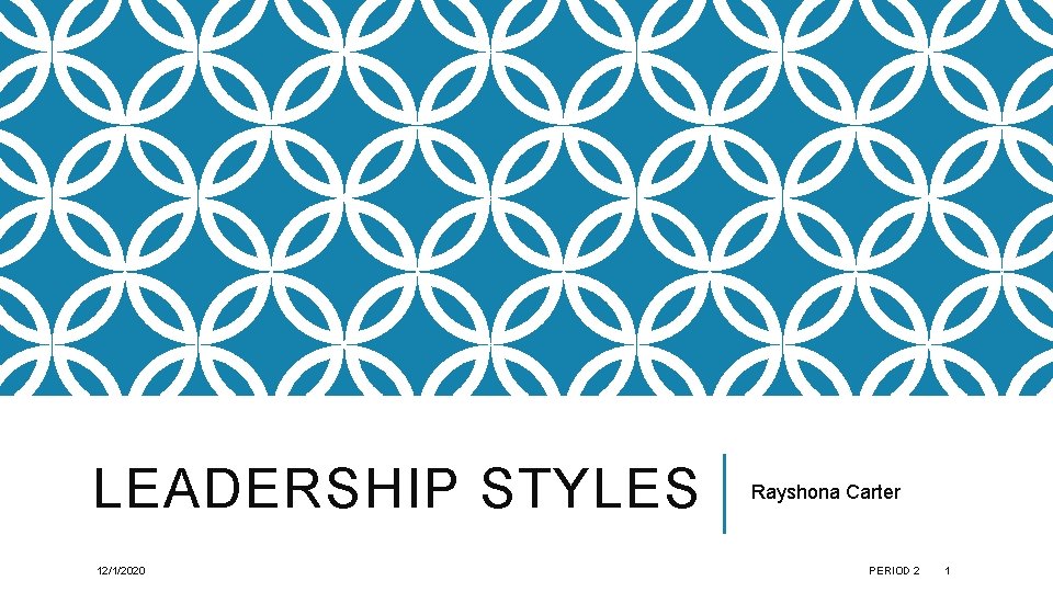 LEADERSHIP STYLES 12/1/2020 Rayshona Carter PERIOD 2 1 