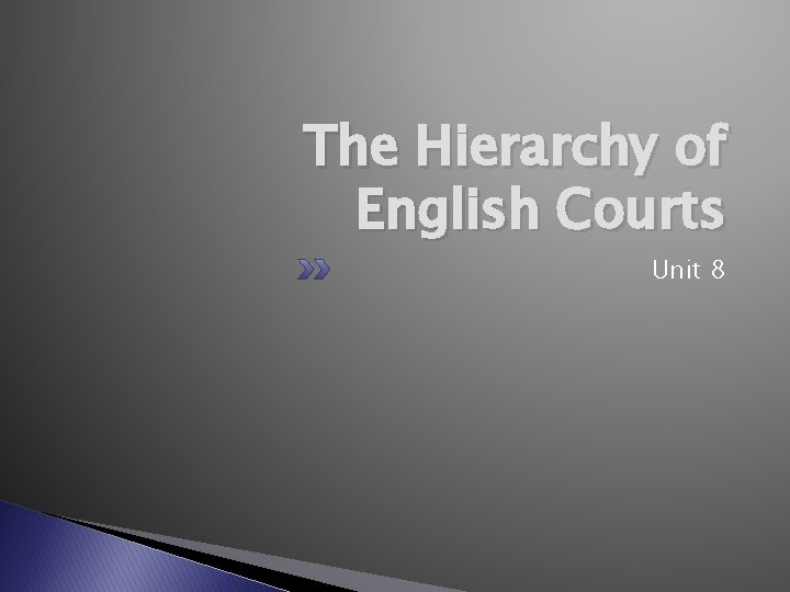 The Hierarchy of English Courts Unit 8 