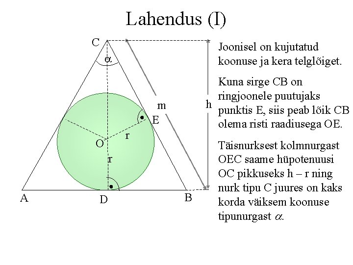 Lahendus (I) C Joonisel on kujutatud koonuse ja kera telglõiget. a Kuna sirge CB
