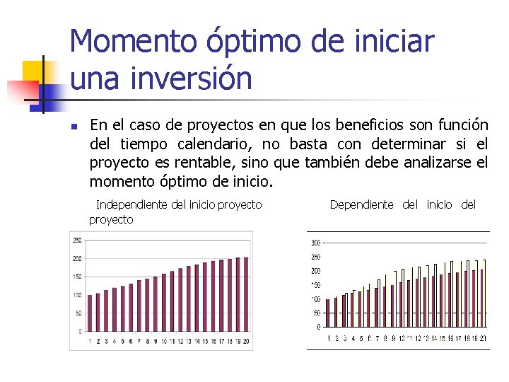 Momento óptimo de iniciar una inversión n En el caso de proyectos en que Momento óptimo de iniciar una inversión n En el caso de proyectos en que