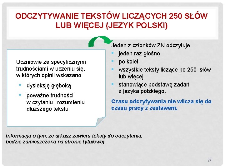 ODCZYTYWANIE TEKSTÓW LICZĄCYCH 250 SŁÓW LUB WIĘCEJ (JEZYK POLSKI) Uczniowie ze specyficznymi trudnościami w