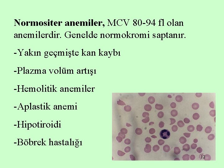 Normositer anemiler, MCV 80 -94 fl olan anemilerdir. Genelde normokromi saptanır. -Yakın geçmişte kan