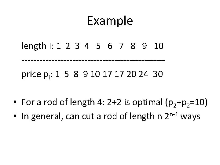 Example length I: 1 2 3 4 5 6 7 8 9 10 ------------------------price