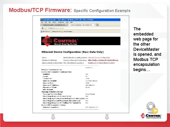 Modbus/TCP Firmware: Specific Configuration Example The embedded web page for the other Device. Master