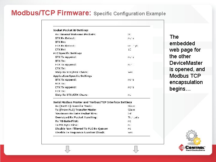 Modbus/TCP Firmware: Specific Configuration Example The embedded web page for the other Device. Master